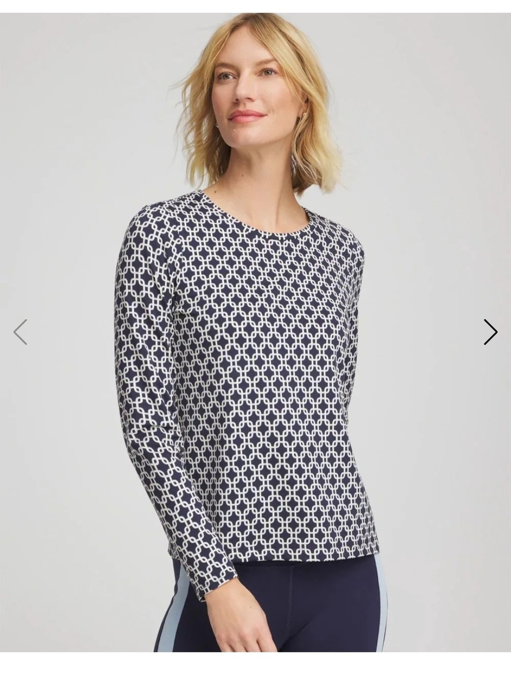 Navy & White Zynergy Geometric Long-Sleeve Women's Top Chico's Size 2 NWT